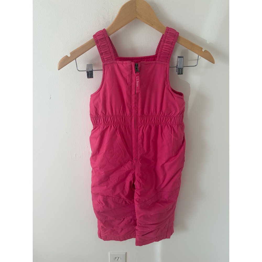 LL Bean Kids Pink Insulated Snow Bibs Overalls Grow Cuffs Size 3T